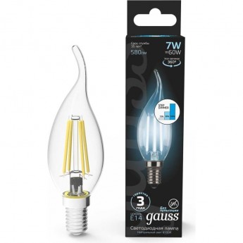 Лампа GAUSS FILAMENT Свеча на ветру 7W 580lm 4100К Е14 шаг. диммирование LED