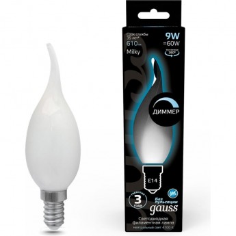 Лампа GAUSS FILAMENT Свеча на ветру 9W 610lm 4100К Е14 milky диммируемая LED