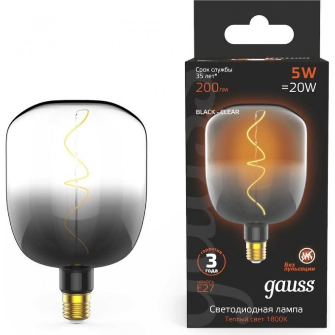 Лампа GAUSS FILAMENT V140 5W 200lm 1800К Е27 black-clear flexible LED 1008802105