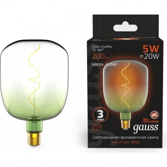 Лампа GAUSS FILAMENT V140 5W 200lm 1800К Е27 green-clear flexible LED