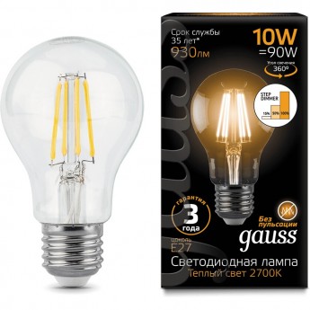 Лампа GAUSS LED BLACK FILAMENT A60 E27 10W 2700К STEP DIMMABLE