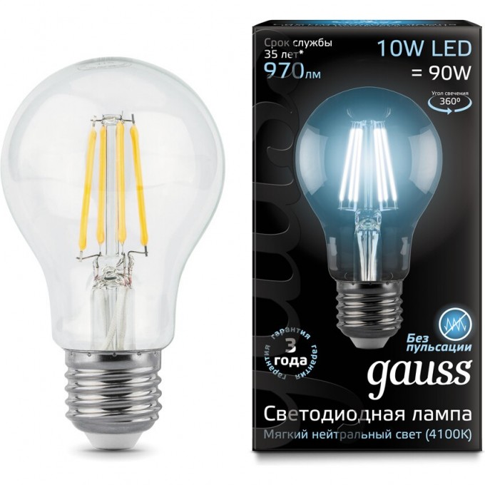 Лампа GAUSS LED BLACK FILAMENT A60 E27 10W 4100К 102802210