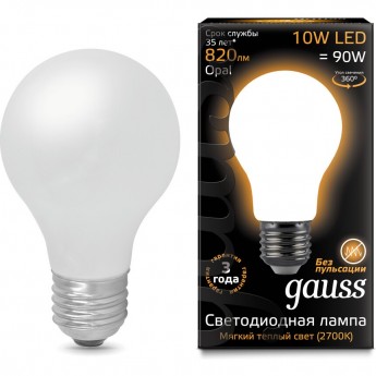 Лампа GAUSS LED BLACK FILAMENT A60 OPAL E27 10W 2700К