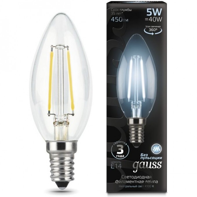 Лампа GAUSS LED BLACK FILAMENT CANDLE E14 5W 4100К 103801205