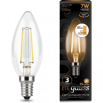 Лампа GAUSS LED BLACK FILAMENT CANDLE E14 7W 2700К STEP DIMMABLE