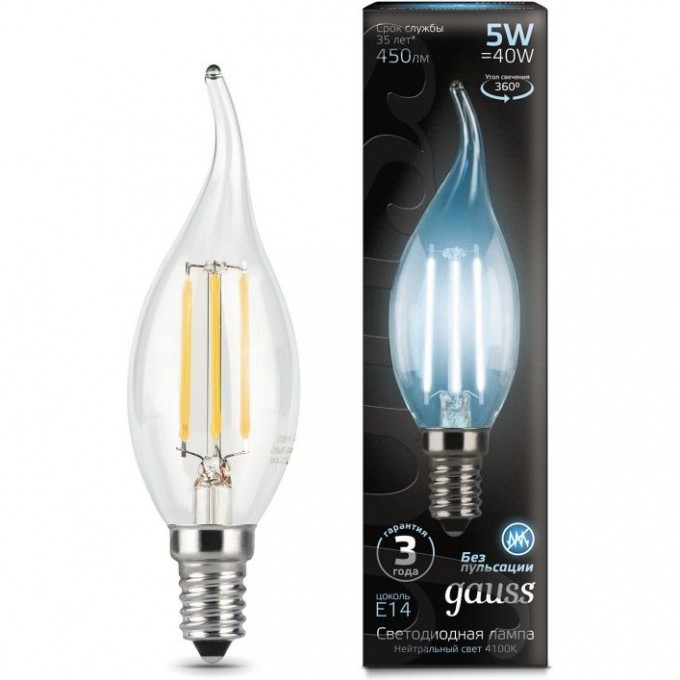 Лампа GAUSS LED BLACK FILAMENT CANDLE TAILED E14 5W 4100K 104801205