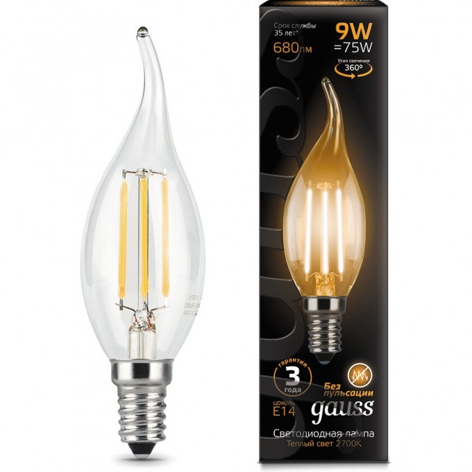 Лампа GAUSS LED BLACK FILAMENT CANDLE TAILED E14 9W 2700K 104801109