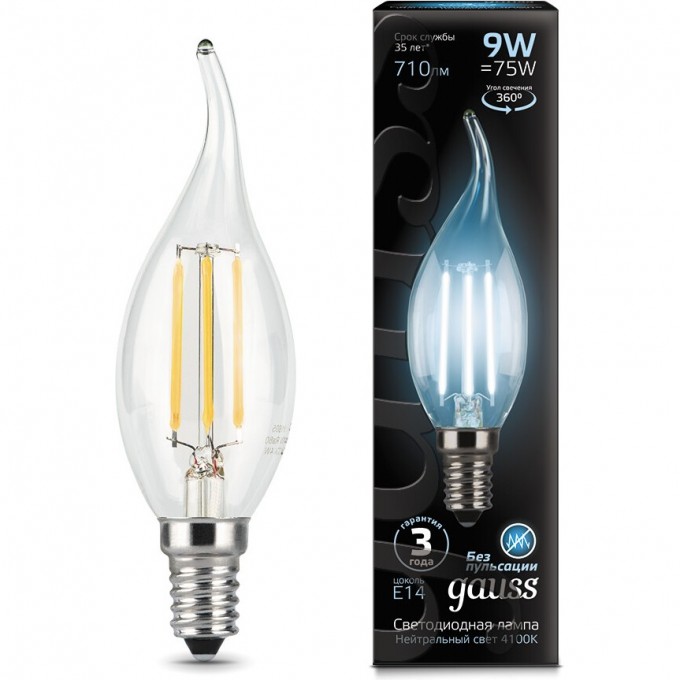 Лампа GAUSS LED BLACK FILAMENT CANDLE TAILED E14 9W 4100K 104801209