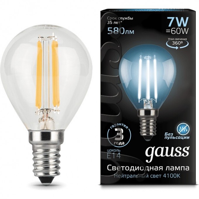 Лампа GAUSS LED BLACK FILAMENT GLOBE E14 7W 4100K 105801207