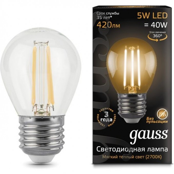 Лампа GAUSS LED BLACK FILAMENT GLOBE E27 5W 2700K 105802105