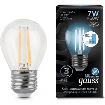 Лампа GAUSS LED BLACK FILAMENT GLOBE E27 7W 4100K STEP DIMMABLE