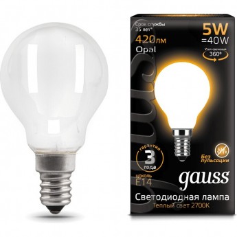 Лампа GAUSS LED BLACK FILAMENT GLOBE OPAL E14 5W 2700K