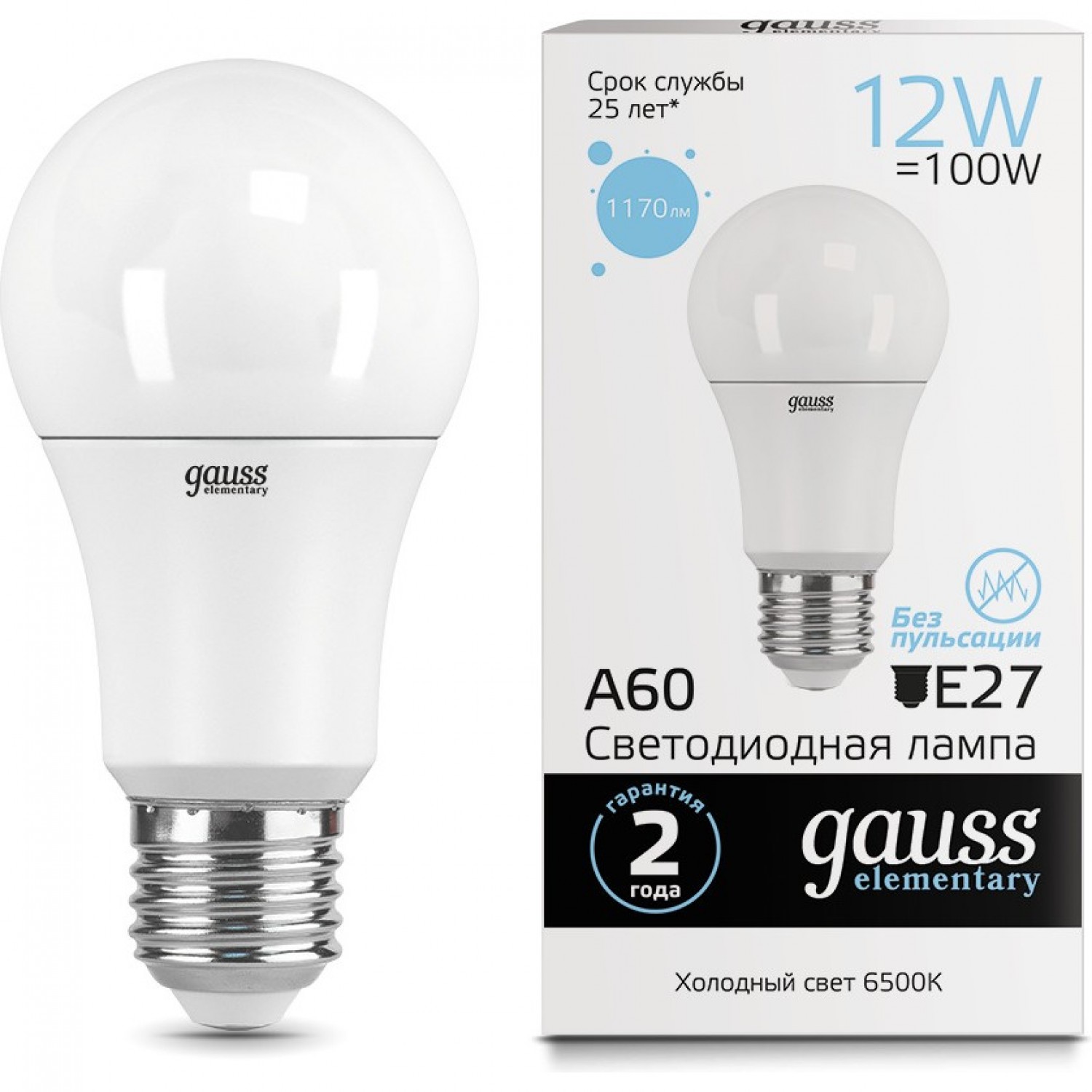 Лампа GAUSS LED ELEMENTARY A60 12W E27 6500K 23232. Купить Лампы на ...
