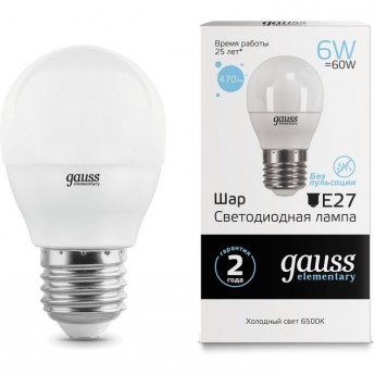 Лампа GAUSS LED ELEMENTARY GLOBE 6W E27 6500K