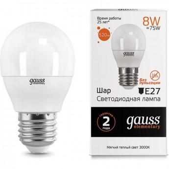 Лампа GAUSS LED ELEMENTARY GLOBE 8W E27 3000K