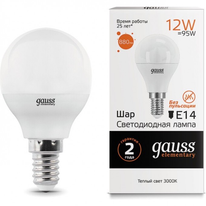 Лампа GAUSS LED ELEMENTARY Шар 12W 880LM 53112