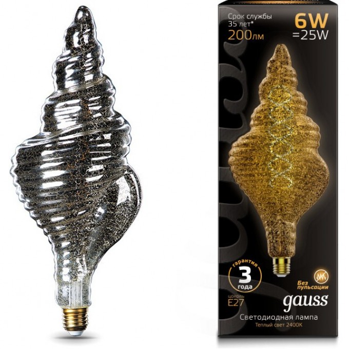 Лампа GAUSS LED VINTAGE BLACK FILAMENT FLEXIBLE TL120 6W E27 2400K 166802008