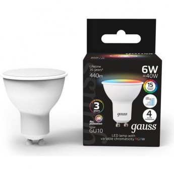 Лампа GAUSS MR16 6W GU10 RGBW LED 1/100 с димированием