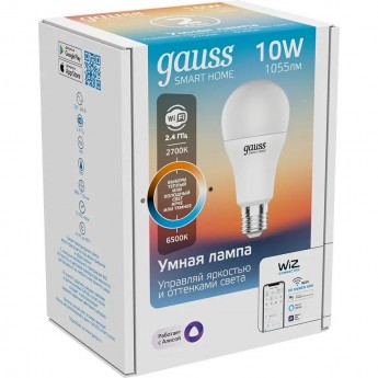 Лампа GAUSS SMART HOME A60 10W 1055lm 2700-6500К E27 изм.цвет.темп.+диммирование LED