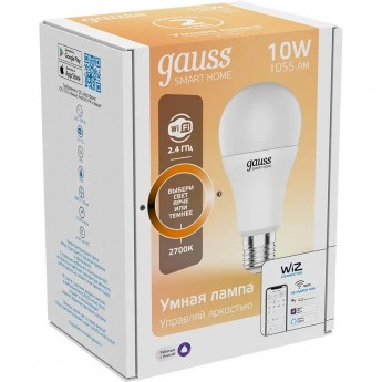 Лампа GAUSS SMART HOME A60 10W 1055lm 2700К E27 диммируемая LED