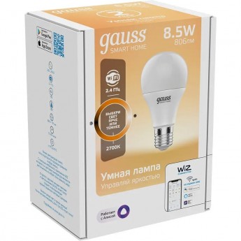 Лампа GAUSS SMART HOME A60 8,5W 806lm 2700К E27 диммируемая LED