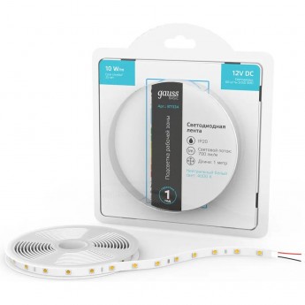 Лента GAUSS BASIC LED 5050/60 12V 10W/m 700lm/m 4000K 10mm IP20 1m Лента GAUSS BASIC LED 5050/60 12V 10W/m 700lm/m 4000K 10mm IP20 1m