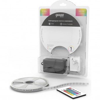 Лента GAUSS BASIC в комплекте LED 5050/60 12V 10W/m 700lm/m RGB 10mm IP20 5m Лента GAUSS BASIC в комплекте LED 5050/60 12V 10W/m 700lm/m RGB 10mm IP20 5m
