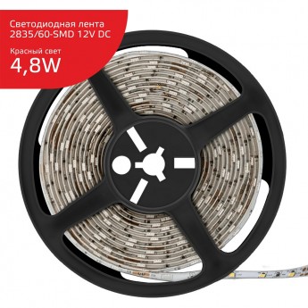 Лента GAUSS LED ELEMENTARY 2835/60-SMD 4.8W 12V DC IP66 (ZIP BAG 5 м) красный