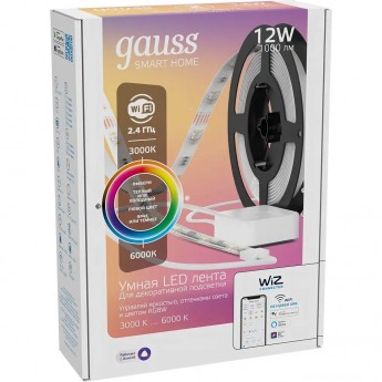 Лента GAUSS SMART HOME 12W 1000lm 3000-6000К 100-240V IP20 3м RGBW+изм.цвет.темп.+дим. LED