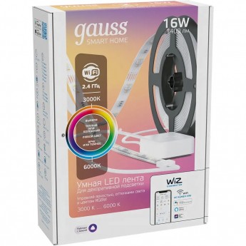 Лента GAUSS SMART HOME 16W 1400lm 3000-6000К 100-240V IP20 5м RGBW+изм.цвет.темп.+дим/ LED