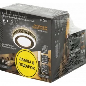 Набор: светильник GAUSS BACKLIGHT BL082 3W + Лампа MR16 6,5W 470lm 3000K GU5.3 LED