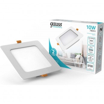 Светильник GAUSS ELEMENTARY DOWNLIGHT квадрат 10W 780lm 4000K 170-260V IP20 120*26 белый LED 1/100