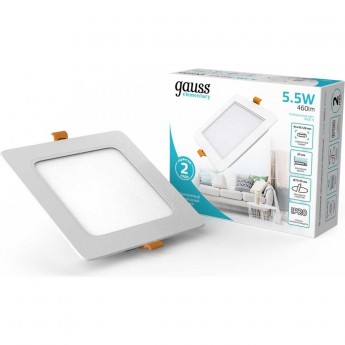 Светильник GAUSS ELEMENTARY DOWNLIGHT квадрат 5,5W 460lm 4000K 170-260V IP20 95*26 белый LED