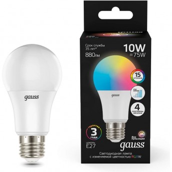 Светодиодная лампа GAUSS A60 10W E27 RGBW диммирование LED 1/50