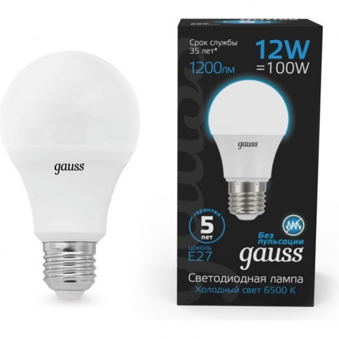 Светодиодная лампа GAUSS BLACK A60 12W 1200LM 6500K E27 LED 1/10/50 102502312