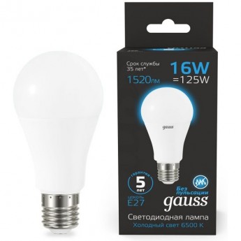 Светодиодная лампа GAUSS BLACK A60 16W 1470LM 6500K E27 LED 1/10/50