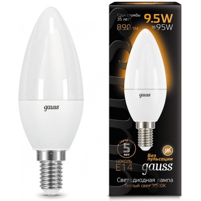 Светодиодная лампа GAUSS LED BLACK CANDLE E14 9.5W 3000К 103101110