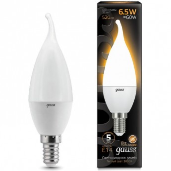 Светодиодная лампа GAUSS LED BLACK CANDLE TAILED E14 6.5W 3000K