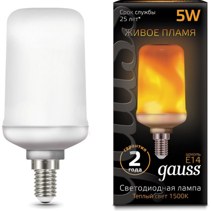 Светодиодная лампа GAUSS LED BLACK T65 CORN FLAME 5W E14 1500K 157401105